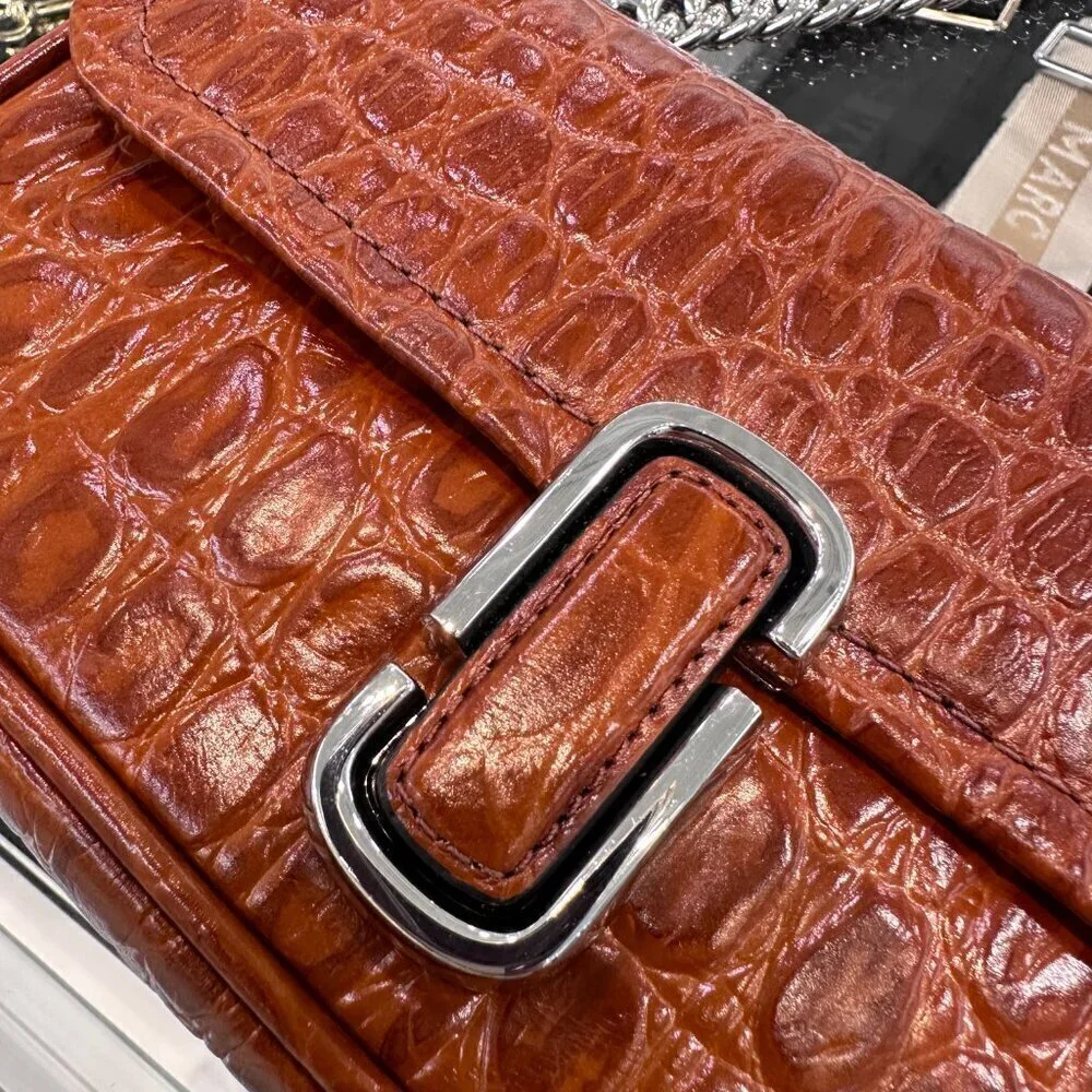 NWT! New Marc Jacobs J Marc Mini Shoulder Bag -Croc-embossed Leather Cognac 3way